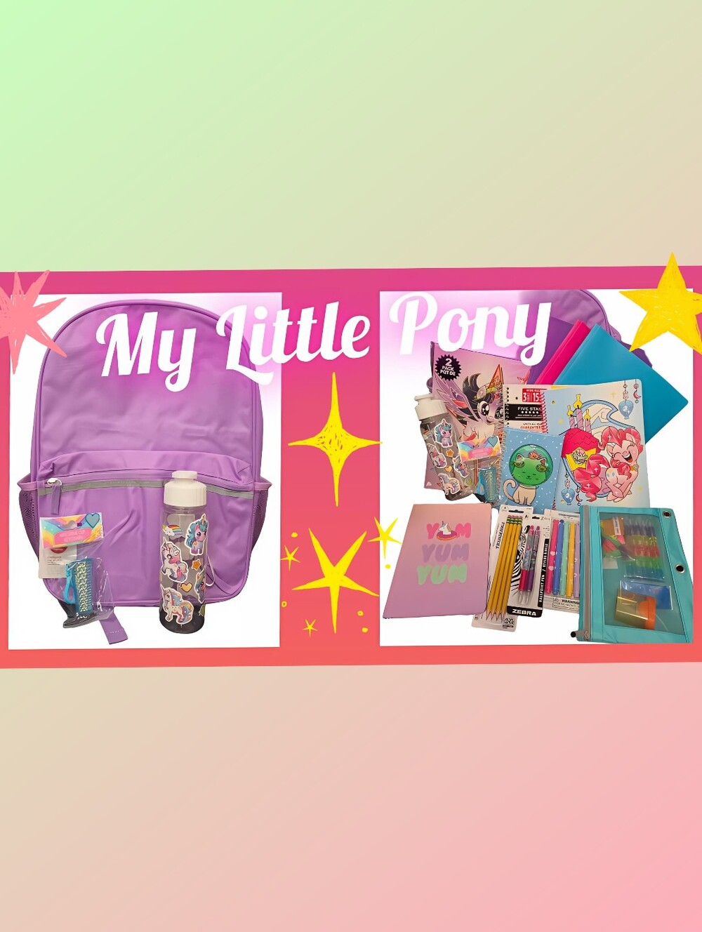 My Little Pony Themed Purple Backpack with Colorful School Set